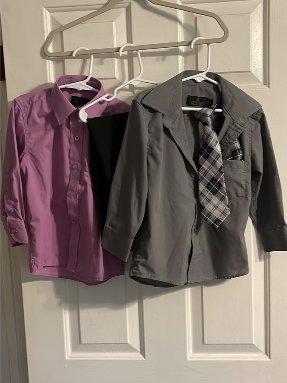 Kids' Shirt & Tie Set - Gray Shirt with Purple Tie and Purple Button-Up Size 4